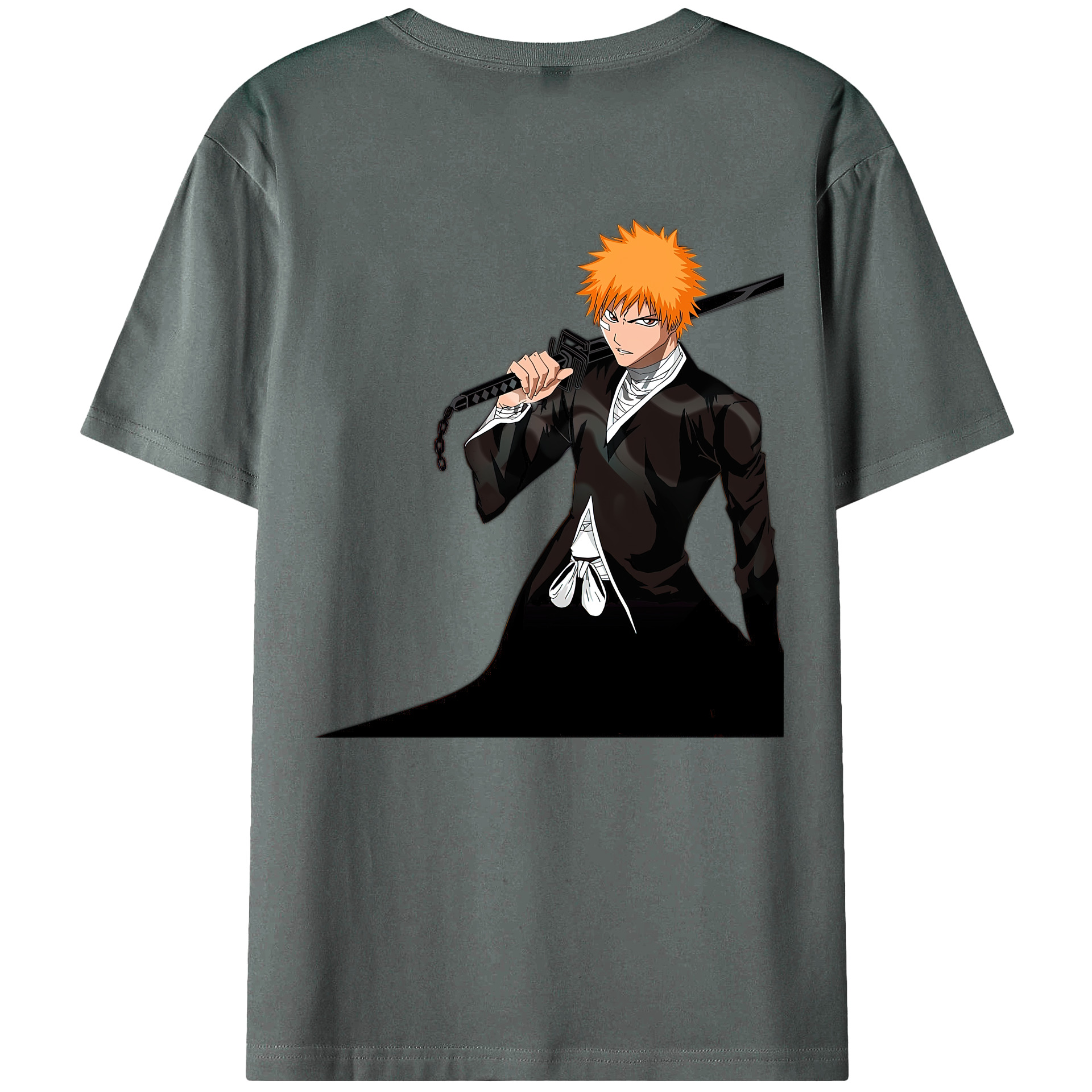 （画像用） ブリーチ 黒崎一護（くろさき いちご）BLEACH Kurosaki Ichigo 綿100％ メンズ半袖Tシャツ（バックプリント） 通気性
